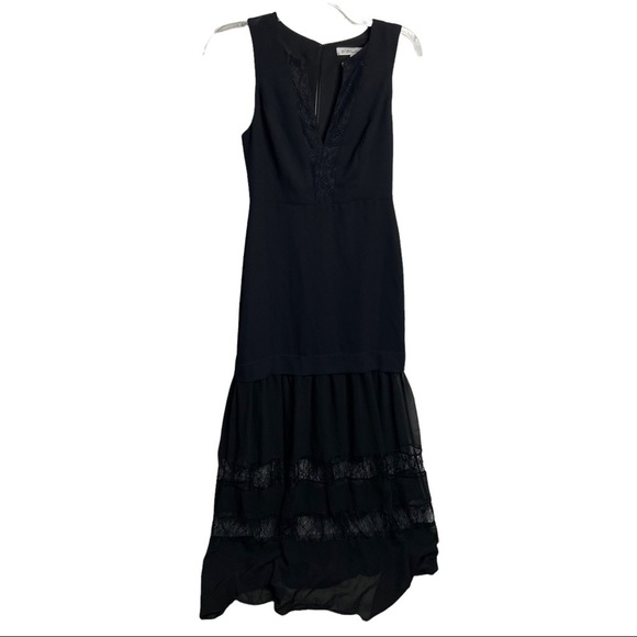 BCBGeneration Size 4 Black Maxi Dress Sleeveless Tiered Lace Sheer - Picture 3 of 10